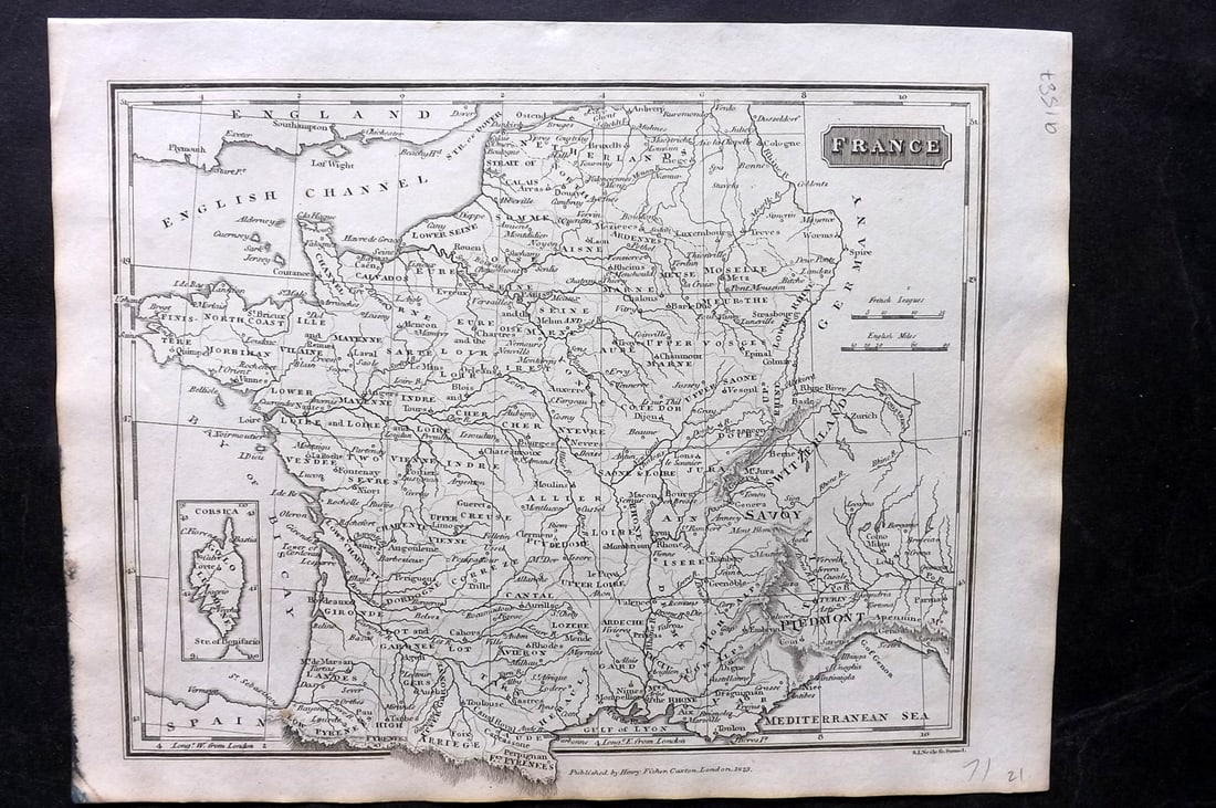 Russell & Barclay C1825 Antique Map. France (1 of 1)