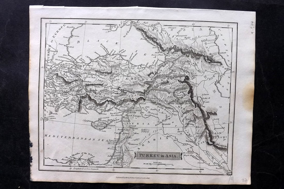 Russell & Barclay C1825 Antique Map. Turkey in Asia: Copper Engraved Map Published C1825., by Fisher & Son, "A Complete Atlas of the World" by John Russell et al. The companion Atlas to "A Complete and Universal English Dictionary" by James Barclay. Pap