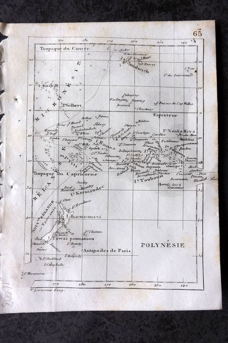 Levasseur, Victor 1838 Antique Map. Polynesie. Polynesia Pacific Hawaii (1 of 1)