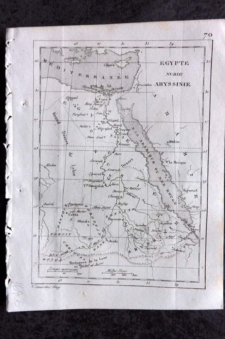 Levasseur, Victor 1838 Antique Map. Egypte, Nubie, Abyssinie. Egypt: Antique Steel Engraved Map Published 1838, Paris for "Atlas Classique Universel de Geographie ancienne e moderne" by Victor Levasseur. Paper Size: 5.5 x 4.25 inch (14 x 11cm) Good Condition