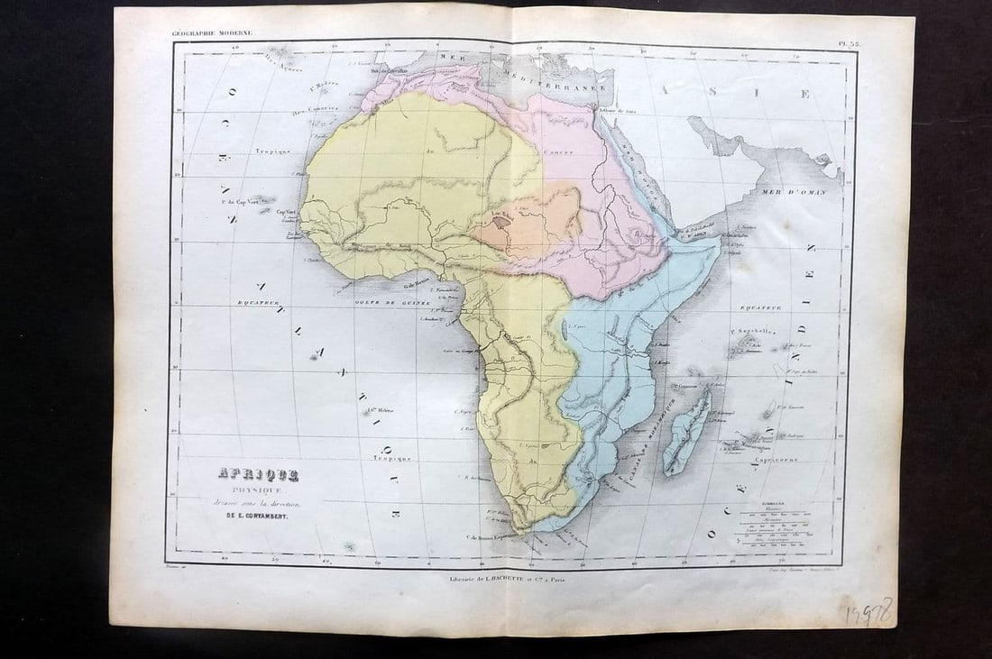 Cortambert, Eugene 1852 Hand Col Map. Afrique physique. Africa Physical 35 (1 of 1)