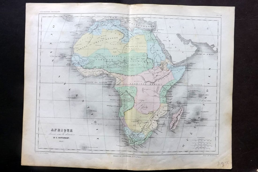 Cortambert, Eugene 1852 Hand Col Map. Afrique, Africa Continent 36 (1 of 1)