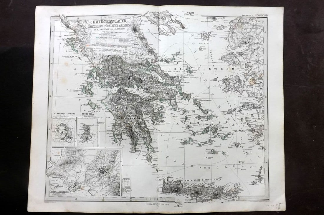 Stieler, Adolf 1870 Map. Griechenland u. der Griechisch-Turkische Archipel Greece (1 of 1)