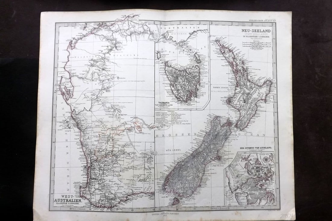 Stieler, Adolf 1870 Map. West-Australien und Neu-Seeland. Australia New Zealand (1 of 1)