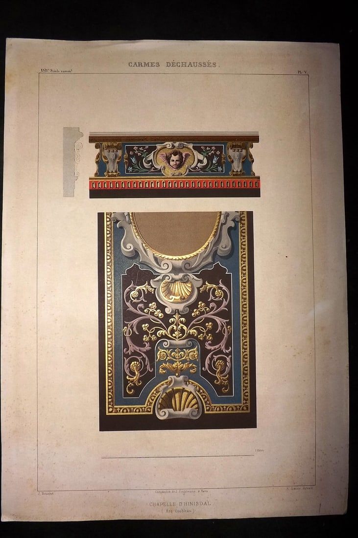 Bouchet, Jules C1850 LG Folio Print. Architectural Print. Chapelle d'Hinisdal, Paris (1 of 2)