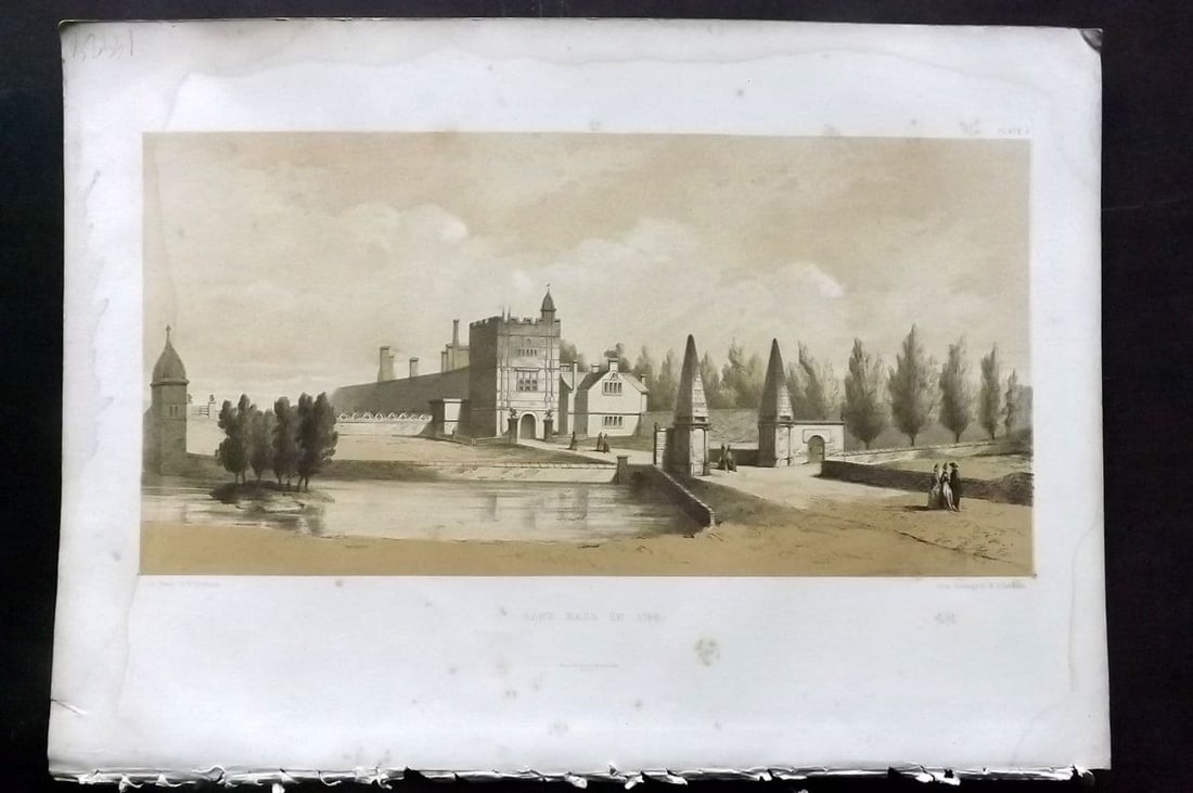 Herdman - Liverpool 1856 Folio Print. Bank Hall in 1754 04: Antique Folio Lithograph Published 1856, London & Liverpool for "Pictorial Relics of Ancient Liverpool..." by William Gawin Herdman. Illustrated by the author and Lithographed by Greenwood. Paper Size