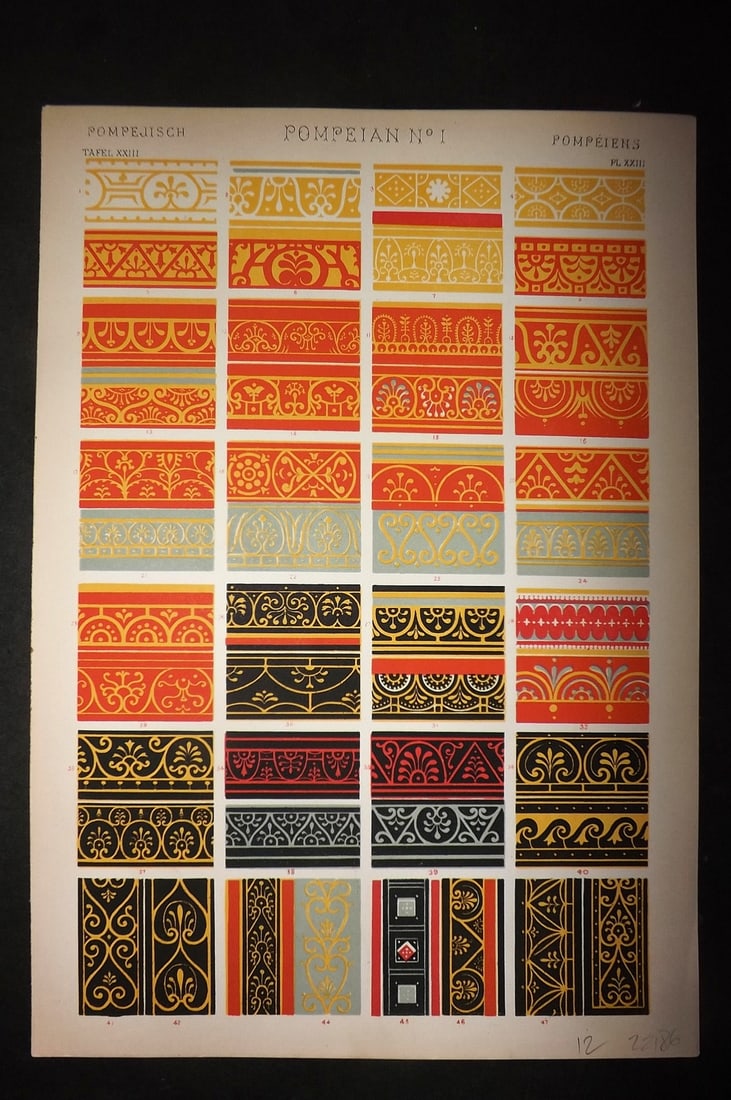 Jones, Owen 1910 Folio Architectural Design Print. Pompeian No. 1 (1 of 1)