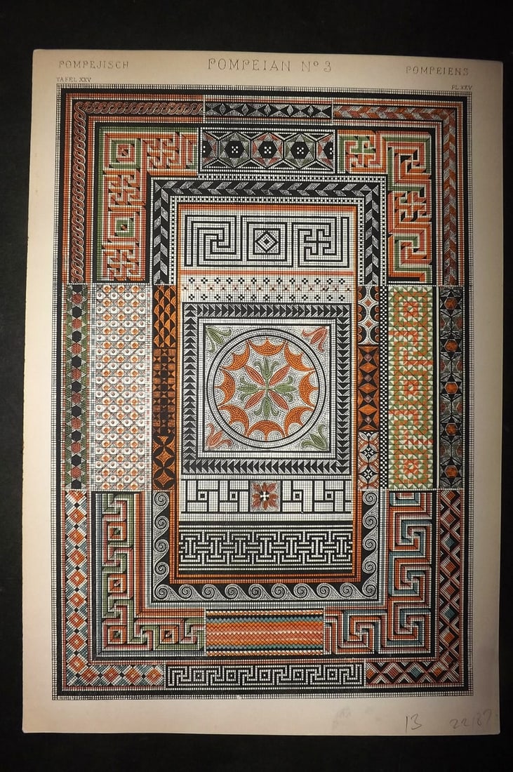 Jones, Owen 1910 Folio Architectural Design Print. Pompeian No. 3 (1 of 1)