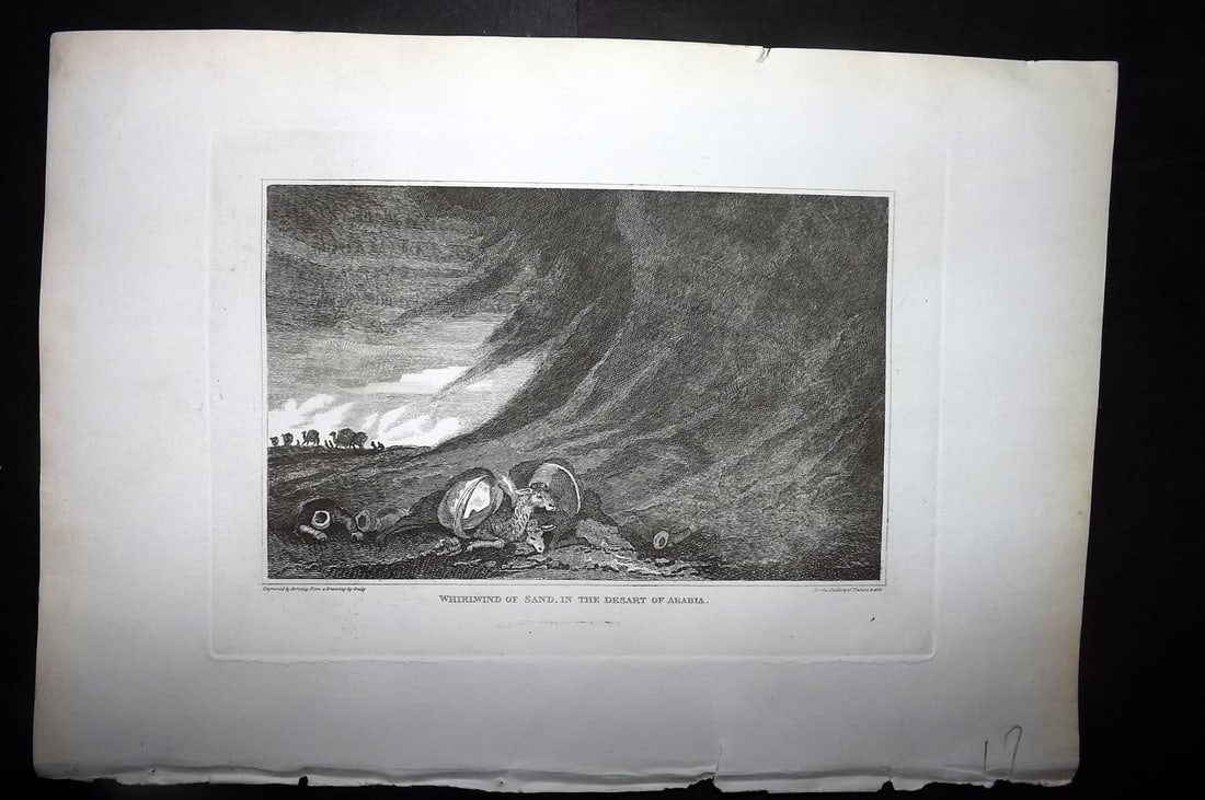 Polehampton, Edward 1823 Print. Arabia - Whirlwind of Sand in the Desert: Copper Plate Published 1823, London for "The Gallery of Nature and Art: or, A Tour Through Creation and Science" by the Rev. Edward Polehampton & John M. Good. Paper Size: 10 x 7 inch (26 x 18cm) Tiny