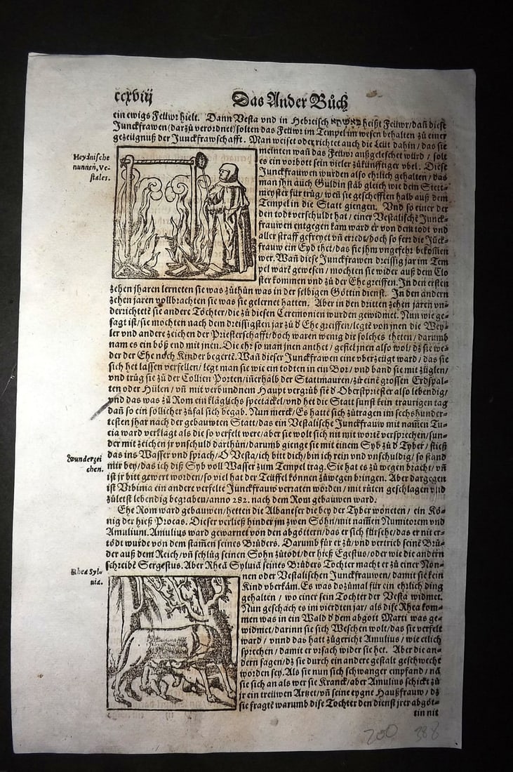 Munster, Sebastian 1578 Early Woodcut. Capitoline Wolf etc. Roman Mythology (1 of 1)