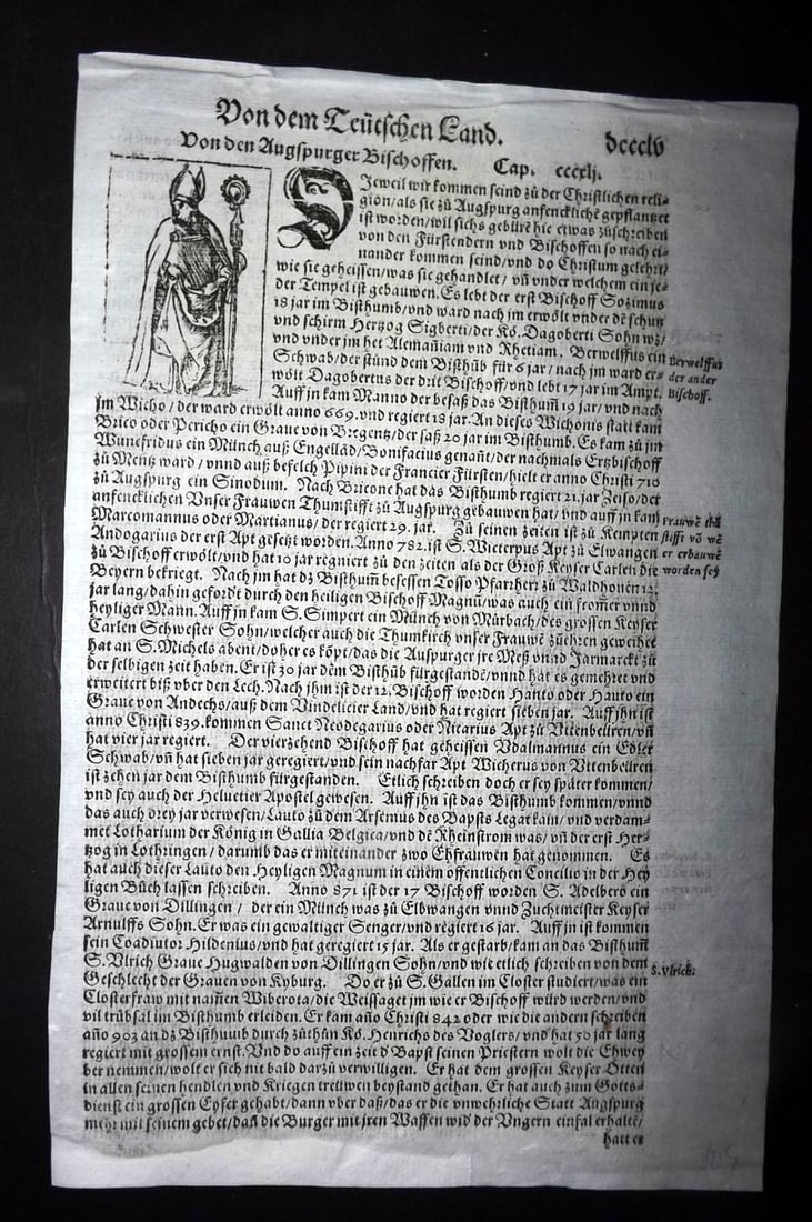 Munster, Sebastian 1578 Early Woodcut View. A Bishop. Augsburg, Germany (1 of 1)