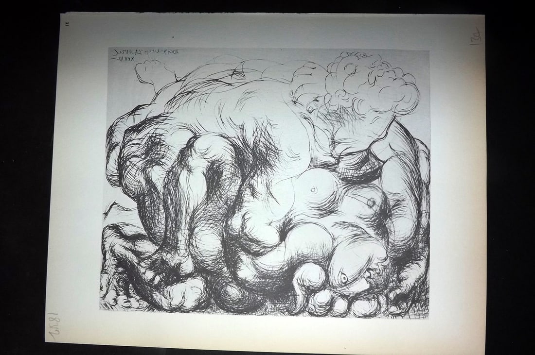 Picasso Vollard Suite 1956 Print. Embrace 31: Vintage Photogravure Published 1956, London for "Picasso's Vollard Suite" First English Edition of 100 Etchings created by Picasso between 1930-37. Printed on Good Quality Paper in Germany. Paper Size