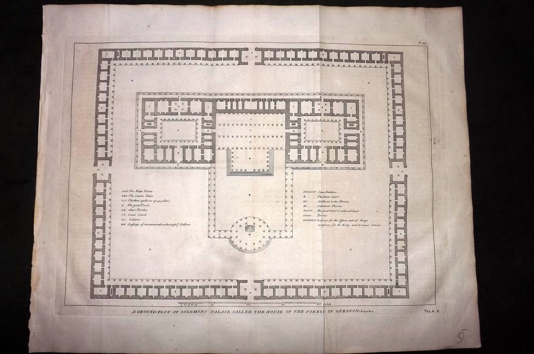 Calmet, Augustin 1732 LG Folio Print. Ground Plot of Solomon's Palace (1 of 1)
