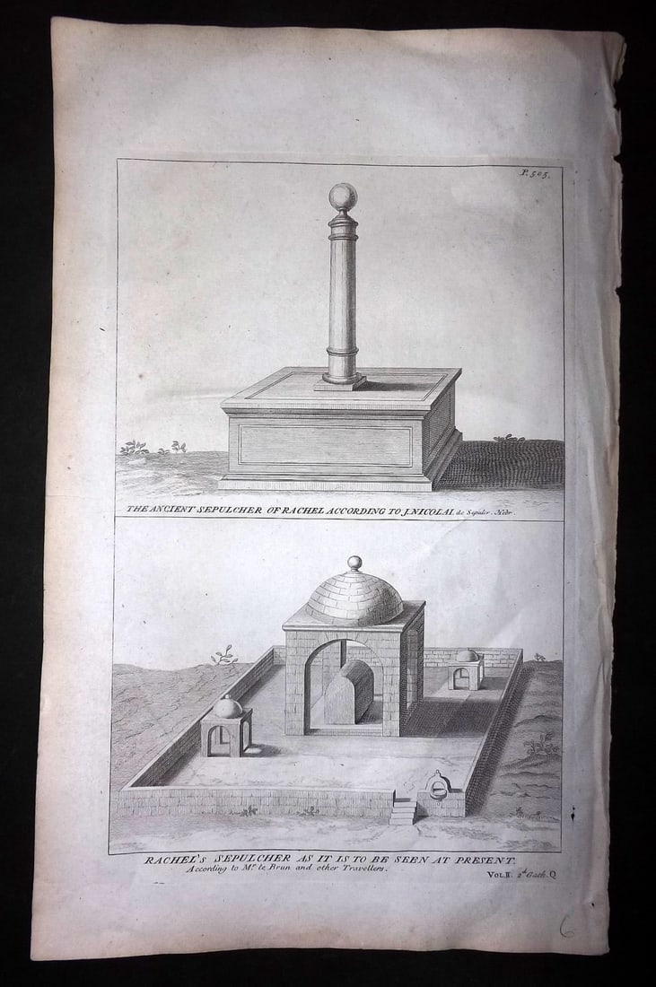 Calmet, Augustin 1732 Folio Print. Rachel Sepulcher, Holy Land (1 of 1)