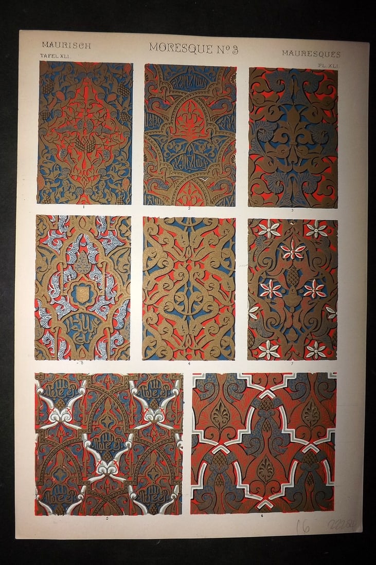Jones, Owen 1910 Folio Architectural Design Print. Moresque No. 3 (1 of 1)