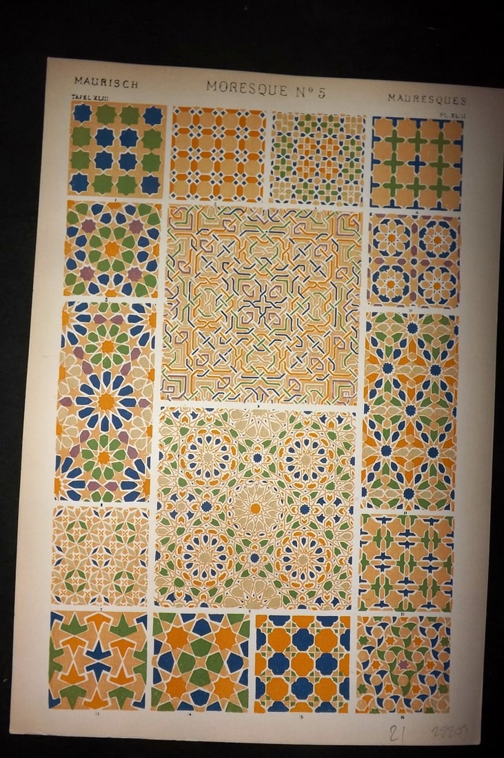 Jones, Owen 1910 Folio Architectural Design Print. Moresque No. 5 (1 of 1)