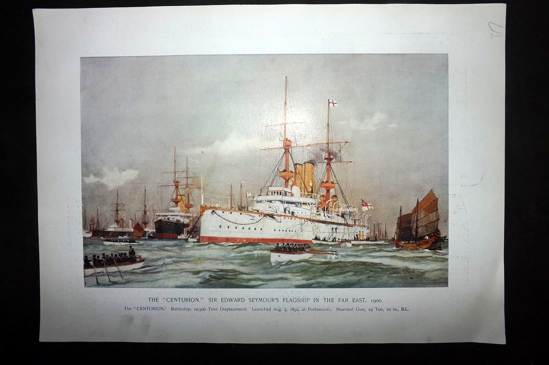 Dixon, Charles 1901 Folio Ship Print. The "Centurion! Sir Edward Seymour's Flagship in the Far East (1 of 1)