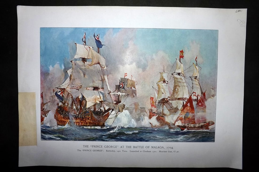 Dixon, Charles 1901 Folio Ship Print. The "Prince George" at the Battle of Malaga, 1704 (1 of 1)