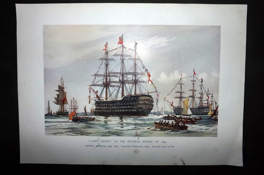 Dixon, Charles 1901 Folio Ship Print. The "Queen" at the Spithead review of 1845 (1 of 1)