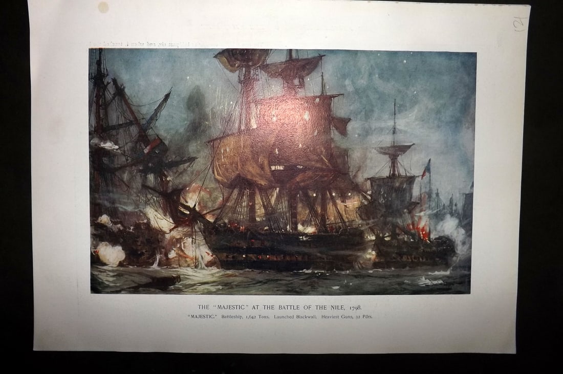 Dixon, Charles 1901 Folio Ship Print. The "Majestic" at the Battle of the Nile 1798 (1 of 1)