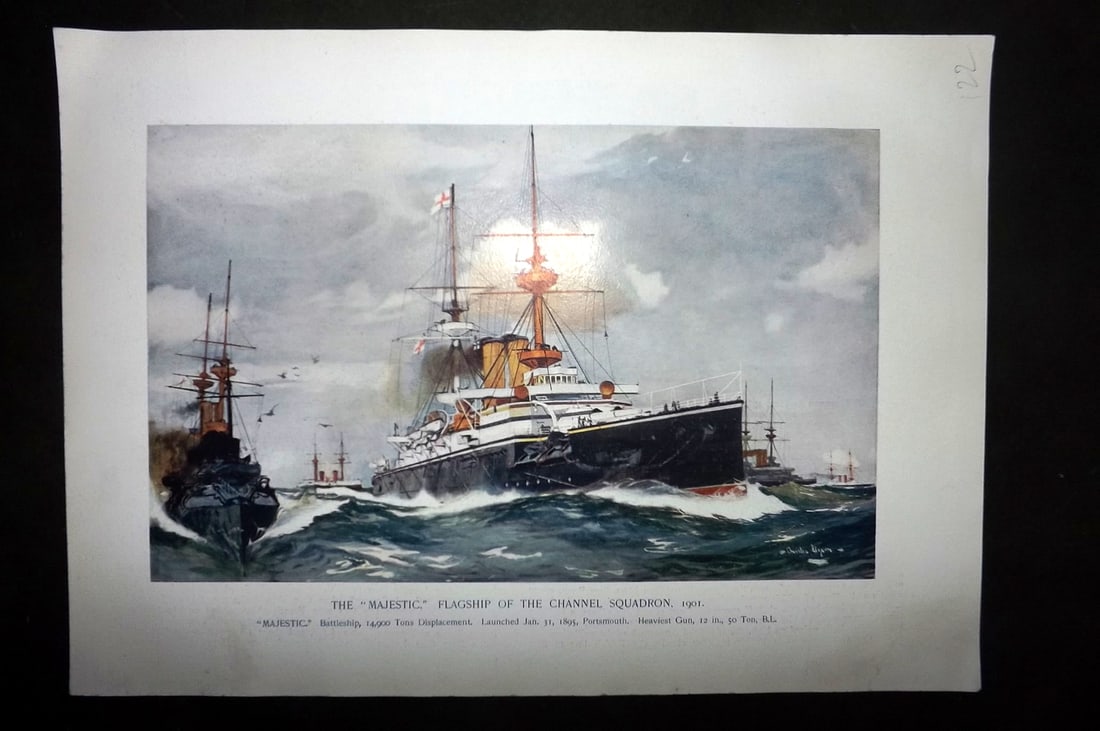 Dixon, Charles 1901 Folio Ship Print. The "Majestic" Flagship of the Channel Squadron 1901 (1 of 1)