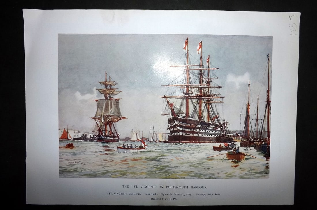 Dixon, Charles 1901 Folio Ship Print. The "St. Vincent" in Portsmouth Harbour (1 of 1)