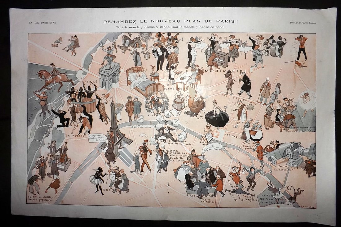 La Vie Parisienne 1920 Art Deco Double Print. Demandez le Nouveau Plan de Paris (1 of 1)