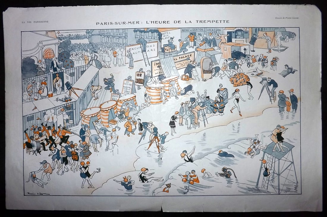 La Vie Parisienne 1923 Art Deco Double Print. Paris Sur Mer (1 of 1)