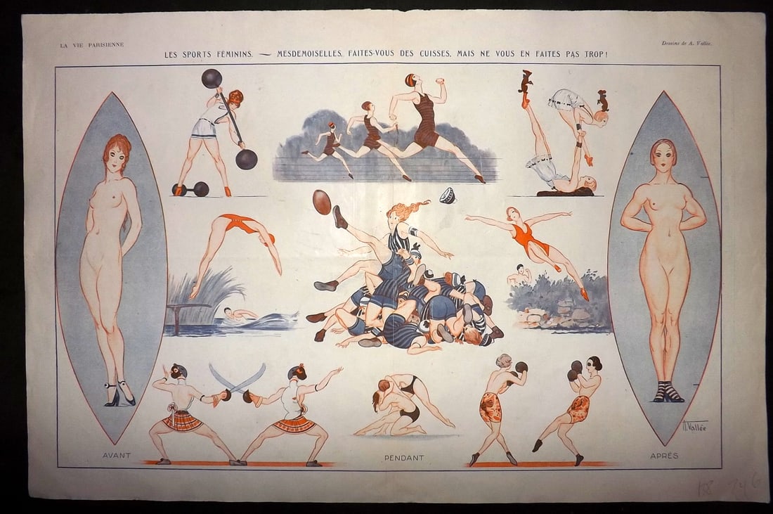 La Vie Parisienne 1921 Art Deco Double Print. Le Sports Feminins (1 of 1)
