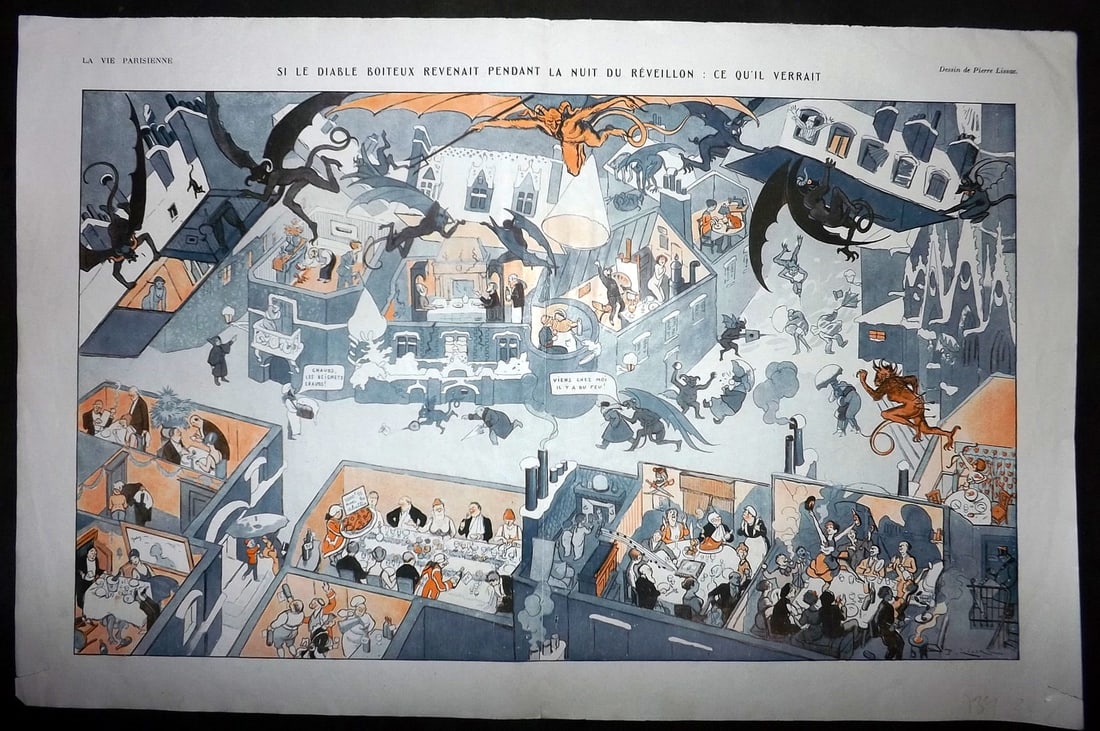 La Vie Parisienne 1919 Art Deco Double Print. Si Le Diable Boiteux Pendant: Lithographs Published 1928, Paris for "La Vie Parisienne" Illustrated by Lissac, Barbier, Vallet, Valee, Prejelan, Herouard, Fournier, Kuhn-Regnier, Georges L?onnec and others. Verso text, but none sh