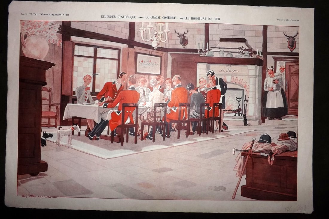 La Vie Parisienne 1928 Art Deco Double Print. Dejeuner Cynegetique (1 of 1)