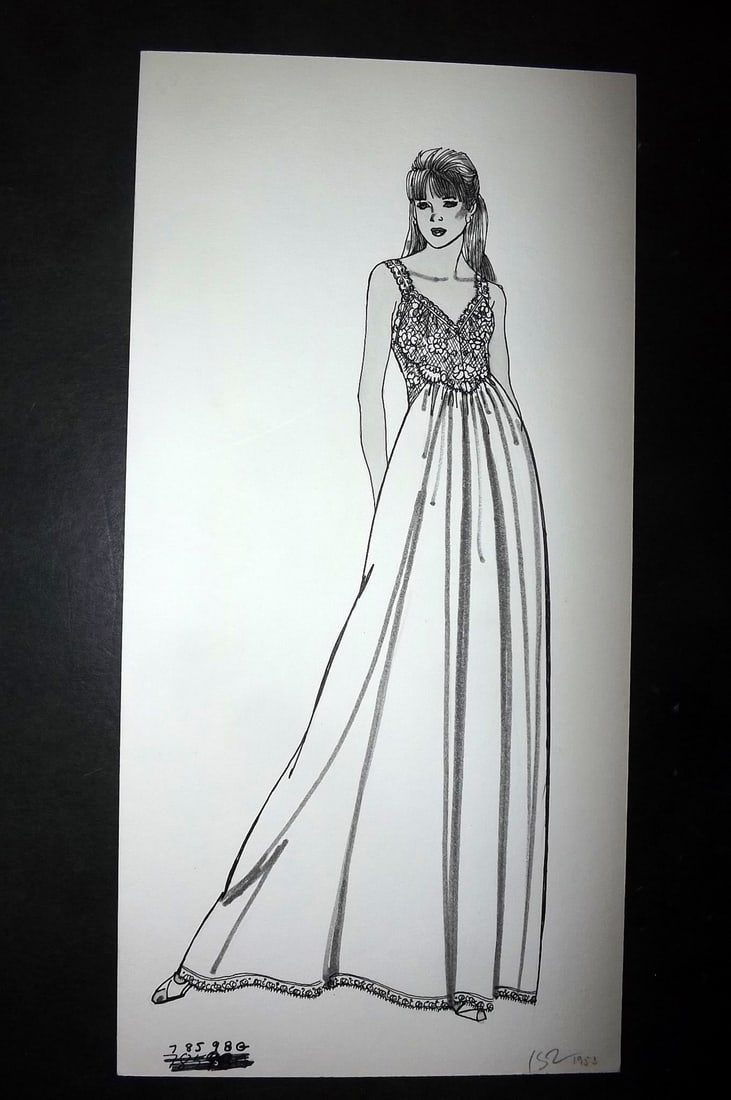 Original Art C1960's Original USA Lingerie Design by Shadowline Lingerie: Pen, Ink & Watercolour Made C1960-80 in Philadelphia. Original designs used for Catalgoues or Advertising. On heavy, good quality Artist's board. Size: 13.5 x 6.5 inch (34 x 17cm) Good Condition