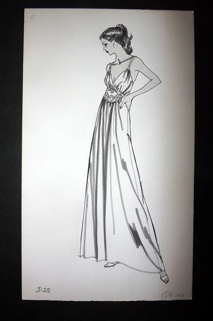 Original Art C1960's Original USA Lingerie Design by Shadowline Lingerie: Pen, Ink & Watercolour Made C1960-80 in Philadelphia. Original designs used for Catalgoues or Advertising. On heavy, good quality Artist's board. Size: 13.5 x 8 inch (34 x 20cm) Good Condition