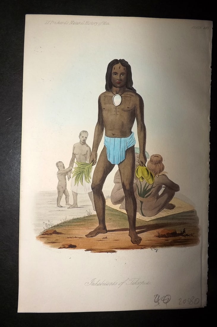 Prichard, James 1848 Hand Col Print. Native of Tikopia. Solomon Islands Pacific 22 (1 of 1)