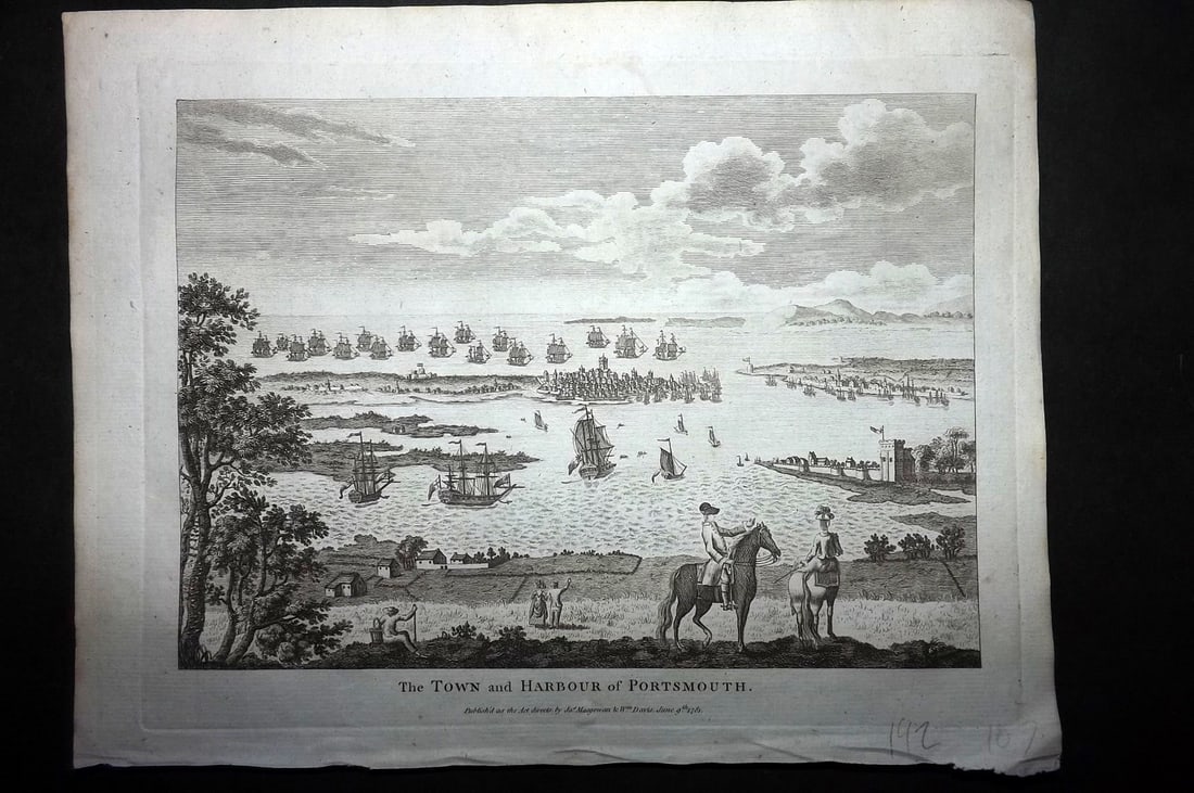 Macgowan, J. (Pub) 1781 Naval Ship Print. The Town and Harbour of Portsmouth, UK (1 of 1)