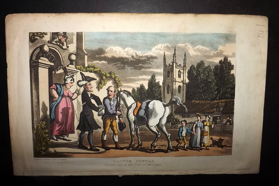 Rowlandson, Thomas 1855 HCol Doctor Syntax Satire Print. Setting out on his tour to the Lakes (1 of 1)