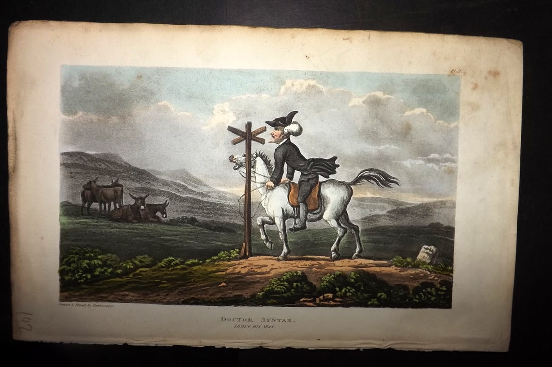 Rowlandson, Thomas 1855 HCol Doctor Syntax Satire Print. Losing his way (1 of 1)