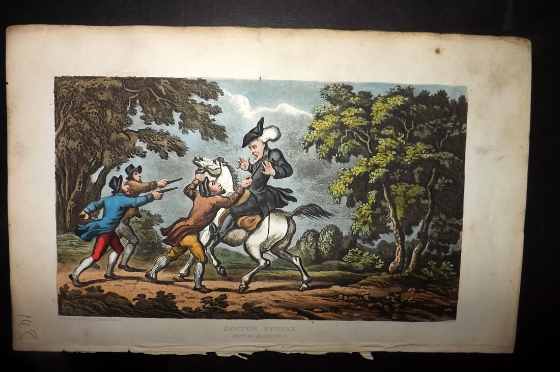 Rowlandson, Thomas 1855 HCol Doctor Syntax Satire Print. Stopped by Highwaymen (1 of 1)