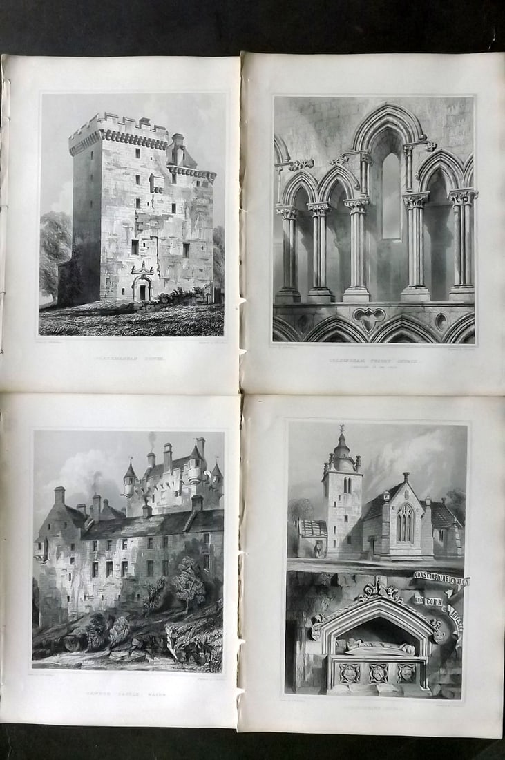 Billings, Robert C1850 Lot of 4 Scottish Steel Engraved Views Scotland: Folio Steel Engraving Published 1845-52, London for "The Baronial and Ecclesiastical Antiquities of Scotland" Illustrated by Robert William Billings. Paper Size: 11.5 x 8.5 inch (29 x 22cm) Good Condi