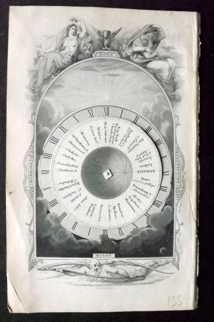 Goldsmith, Rev. C1850 Working Volvelle, Times of Day: Steel Engraving Published C1850, London for "A Grammar of General Geography" by the Rev. Goldsmith. Paper Size: 6 x 4 inch (16 x 10cm) Good Condition and in working order