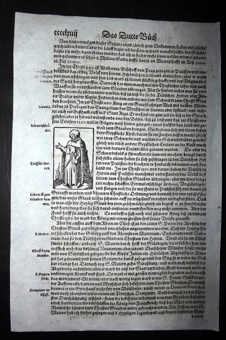 Munster, Sebastian 1578 Early Woodcut View. German Feudal Landlord in Armour (1 of 1)