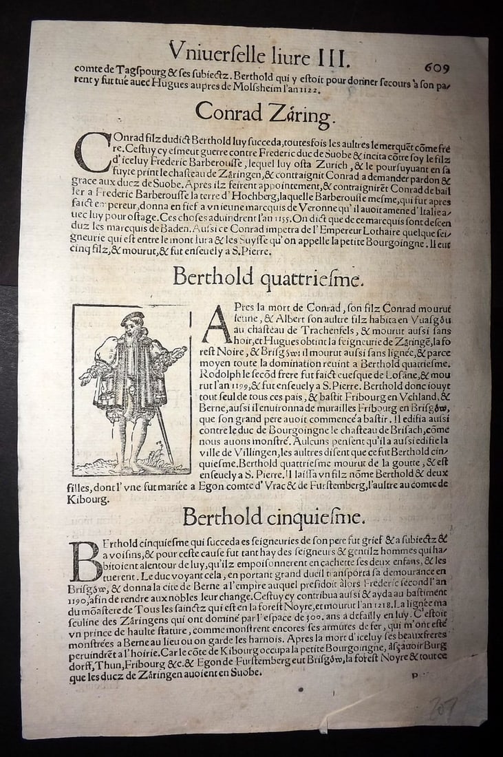 Munster, Sebastian 1552 Early Woodcut. Berthold IV, Duke of Zahringen (1 of 1)