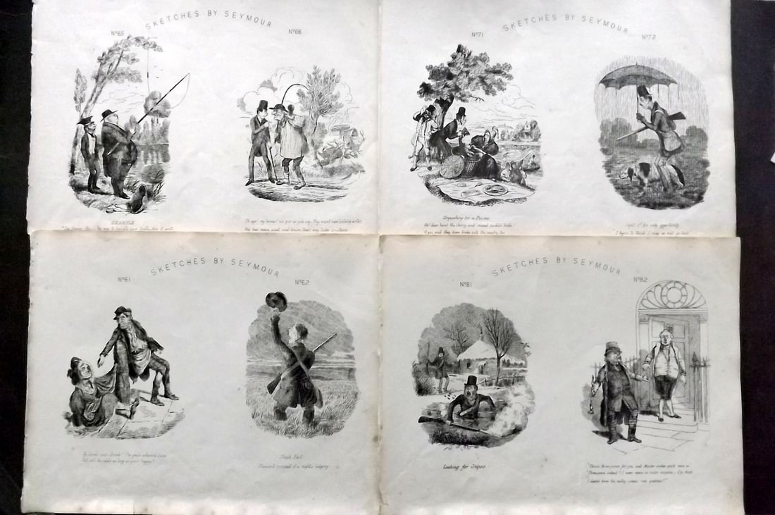Seymour, Robert C1870 Lot of 4 Folio Satire Sporting Prints: Folio Lithograph Published C1870, London for "Seymour's Sketches. The Book of Cockney Sports, Whims and Oddities" Illustrated by Robert Seymour.Paper Size: 12.5 x 9.5 inch (32 x 24cm) Minor margin ton