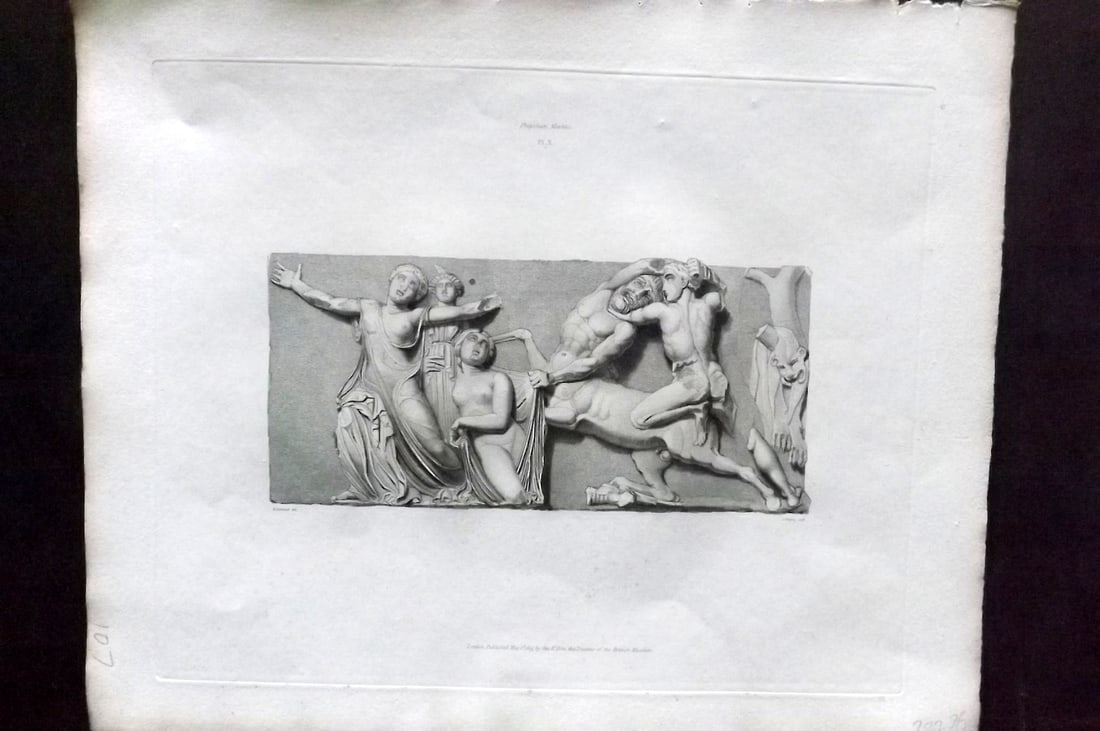 BM Marbles 1820 Bas relief representing Combat between Centaurs & Lapiths 10: Copper Plate Published 1812-61 [1820], London for "A Description of the Collection of Ancient Marbles in the British Museum" by the British Museum, Department of Greek and Roman Antiquities. Paper Siz