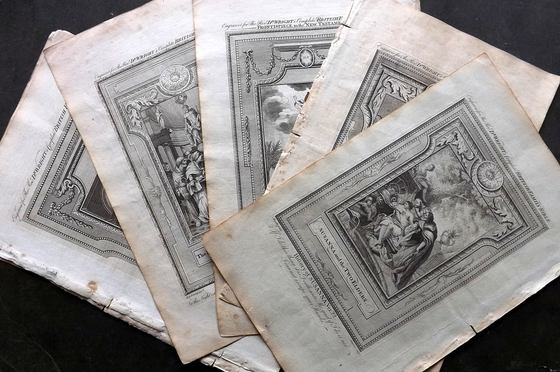 Wright, Paul 1782 Lot of 8 Folio Religious Prints: Folio Copper Plates Published 1782, London for "The Complete British Family Bible" by Paul Wright. Paper Size: 15 x 10 inch (38 x 25cm) Good Condition