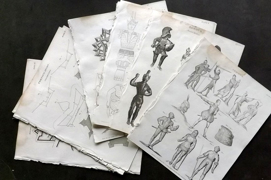 Rees, Abraham 1820 Lot of 11 Military Prints. Armour & Fortification (1 of 3)