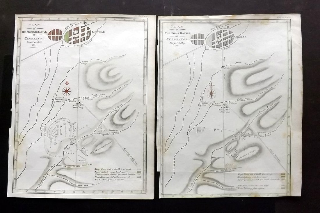 Bruce, James 1813 Hand Col Map. Pair of Battle Planss of Serbraxos. Ethiopia (1 of 2)