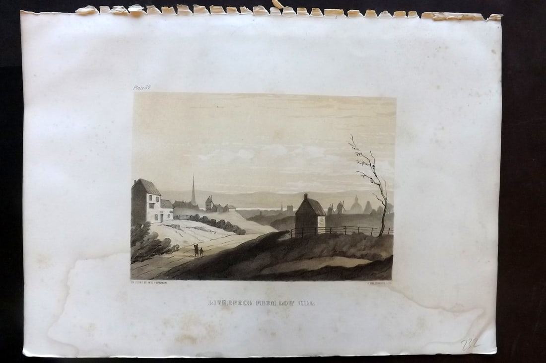 Herdman, William 1856 Folio Liverpool Print. Liverpool from Low Hill 37: Folio Lithograph Published 1856, London & Liverpool for "Pictorial Relics of Ancient Liverpool..." by William Gawin Herdman. Illustrated by the author and Lithographed by Greenwood. Paper Size: 14.5 x