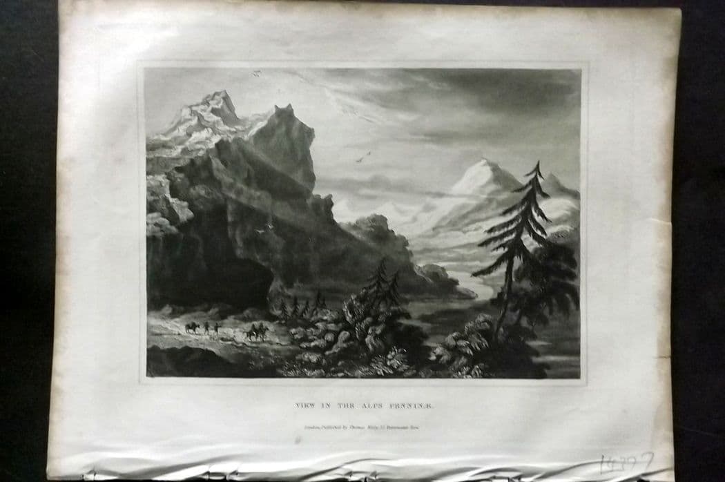Kelly, Christopher 1841 Antique Print. View in the Alps Penninae, Switzerland: Antique Steel Engraving Published 1841, London for "An Authentic History and Entertaining Description of the World and its Inhabitants..." by Christopher Kelly and Thomas Bartlett. Paper Size: 10.5 x
