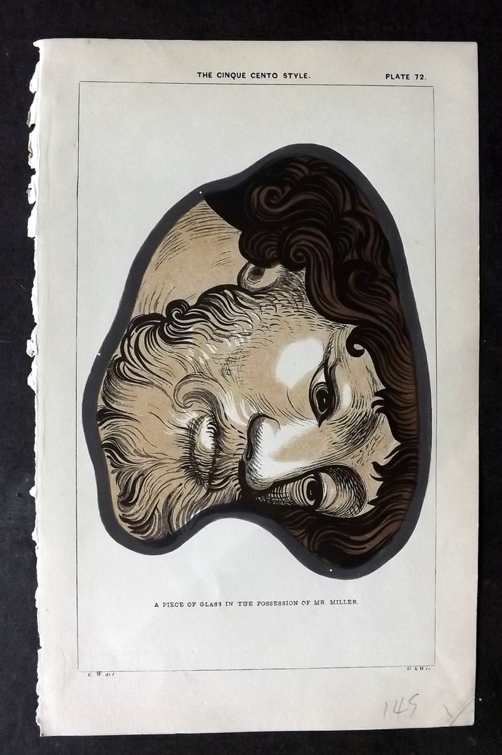 Winston, Charles 1847 Hand Col Stained Glass Print. Cinque Cento Style 72: Hand Colored Woodblock Published 1847, London for "An Inquiry Into the Difference of Style Observable in Ancient Glass Paintings, Especially in England, with Hints on Glass Painting" by Charles Winsto